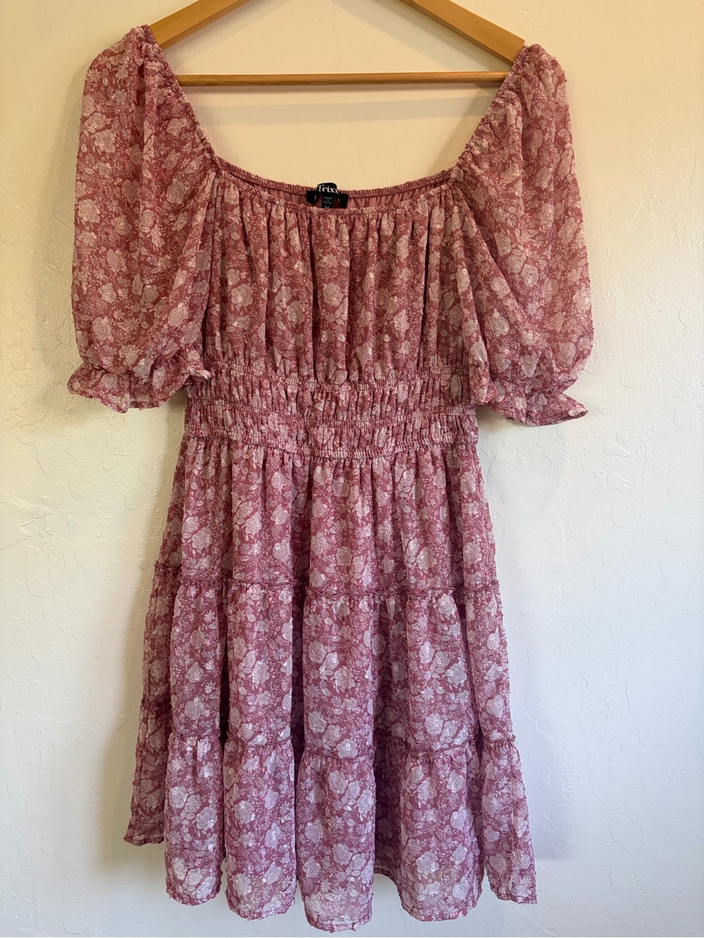 Trixxi Dusty Rose Floral Tiered Midi Dress -Cottagecore / Coquette